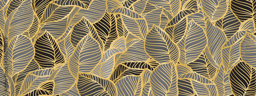 Luxury gold leaf background vector. Tropical pattern design for packaging, wallpaper and print, Vector illustration.