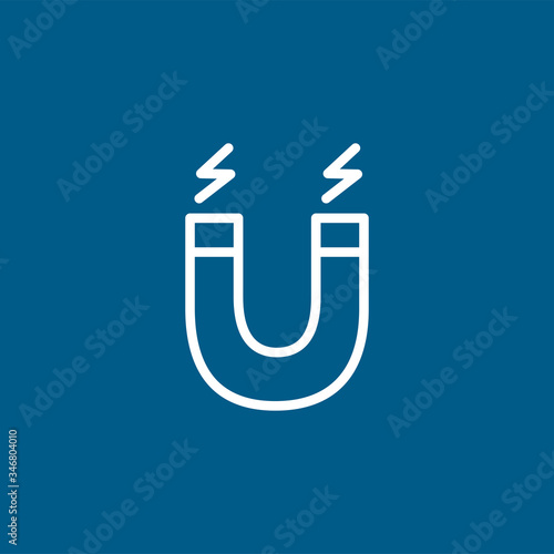 Magnet Line Icon On Blue Background. Blue Flat Style Vector Illustration