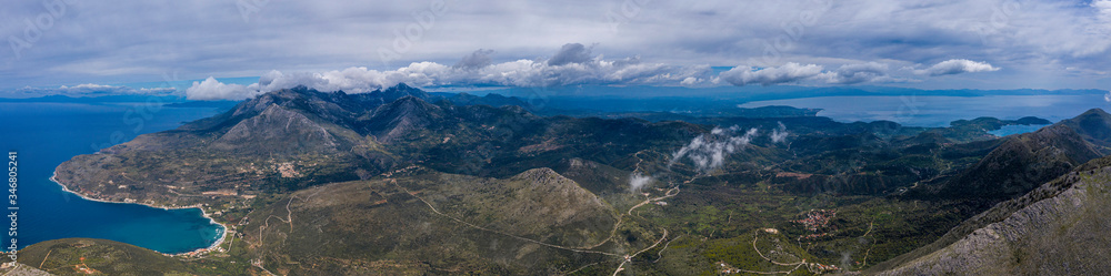 Wide panorama from mountains near Areopoli, Peleponnes, Mani, Greece Wide panorama from mountains near Areopoli, Peleponnes, Mani, Greece