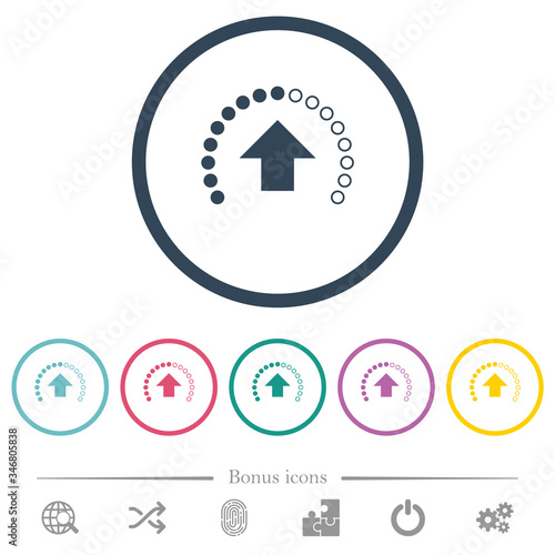 Upload in progress flat color icons in round outlines