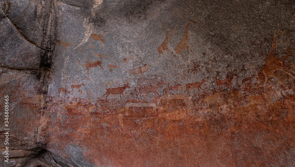 Historical paintings in the Nswatugi Cave, Matopos National Park Zimbabwe Historical paintings in the Nswatugi Cave, Matopos National Park Zimbabwe