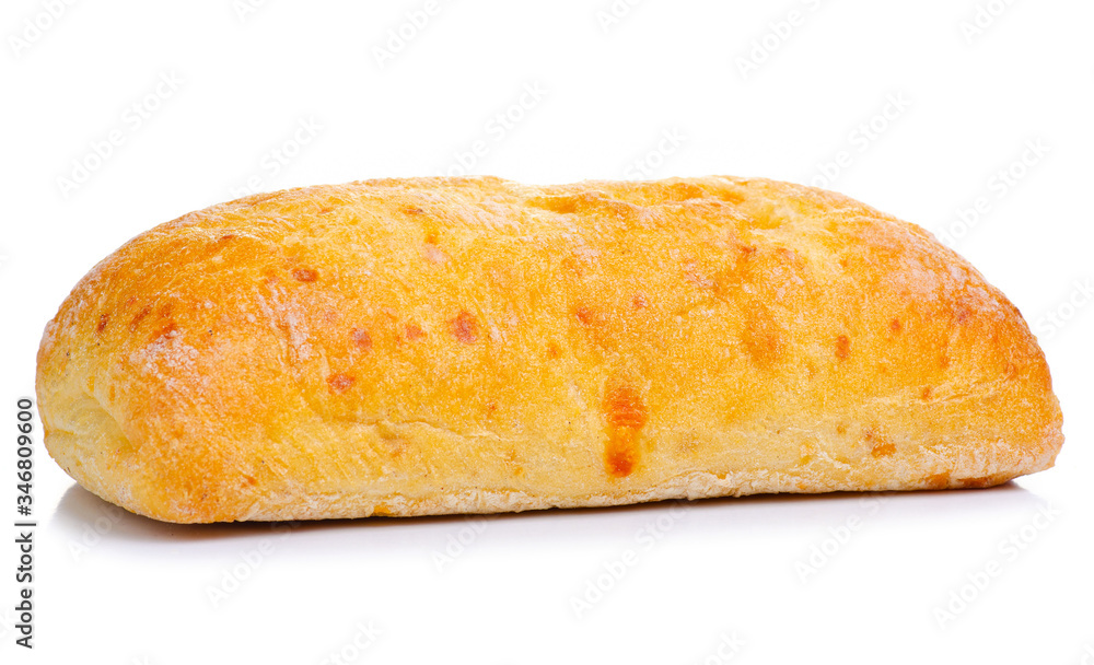 Ciabatta with cheese on white background isolation Ciabatta with cheese on white background isolation