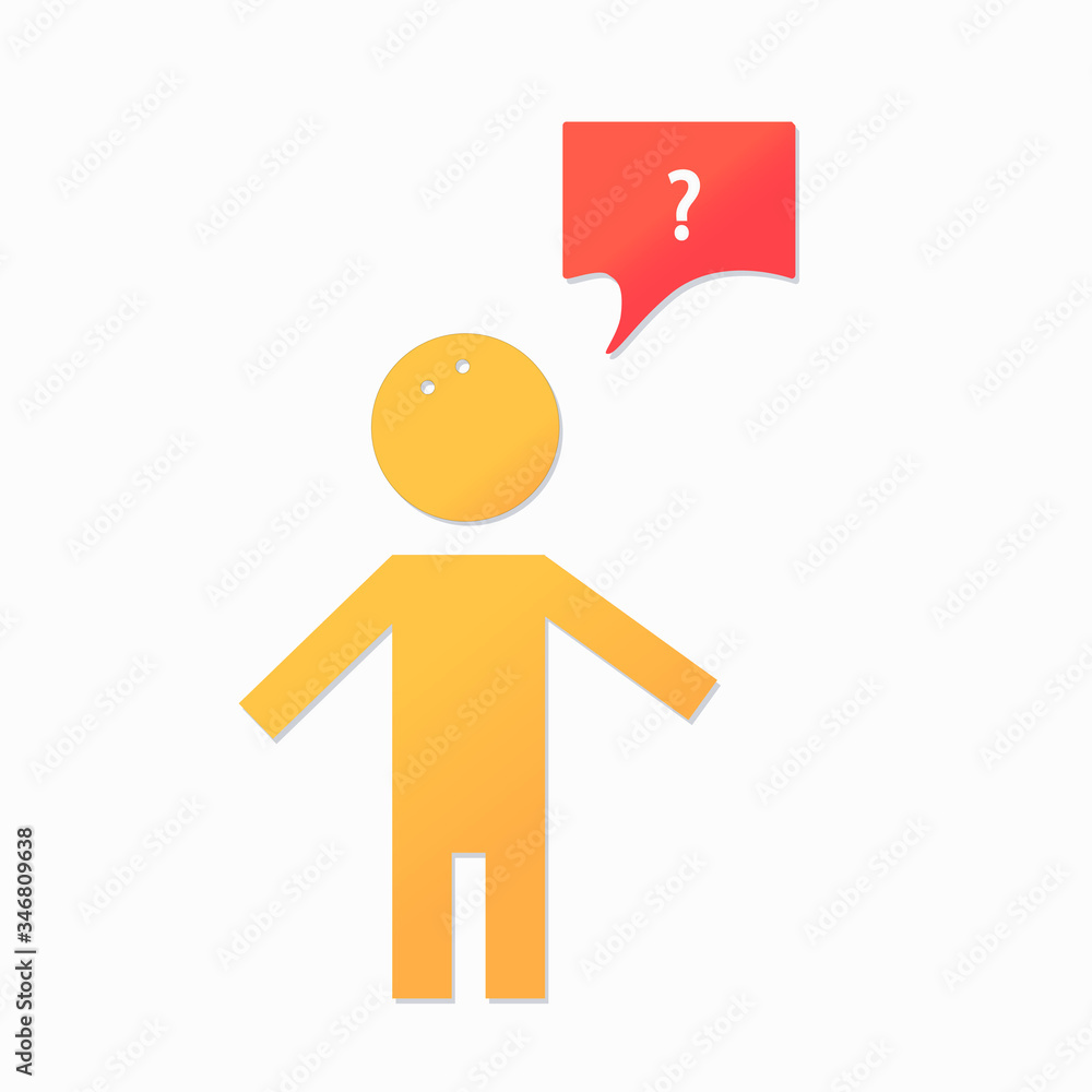 A yellow paper man symbol and a cloud with a question A yellow paper man symbol and a cloud with a question