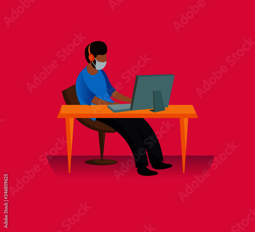 Man working remotely in self isolation to remain safer at home.