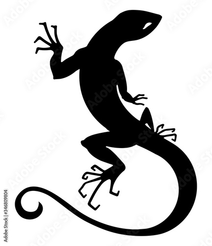 Silhouette of a lizard  as letter "S". Tattoo, logo, sign, vector illustration