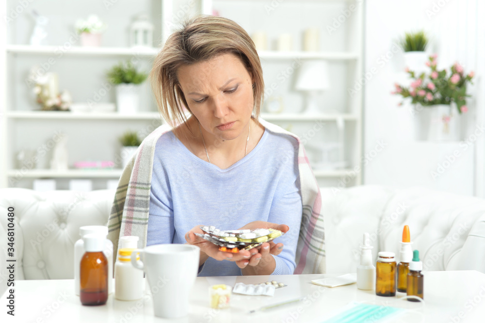 Portrait of beautiful young woman with pills Portrait of beautiful young woman with pills