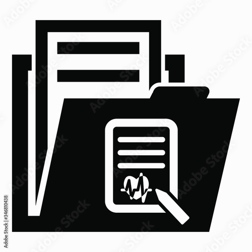 Folder and heart icon. Cardiogram archive of the heart. Outpatient patient book. Accounting for diseases. Receptions. Medical server. Vector icon.