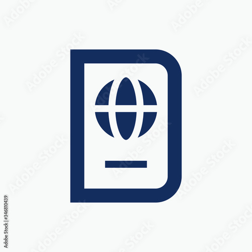 World passport with line vector minimalistic icon. Legal tourism pay vector symbol. Document cover icons set for web design. Travel concept flat icons for app design. Id emigration sign