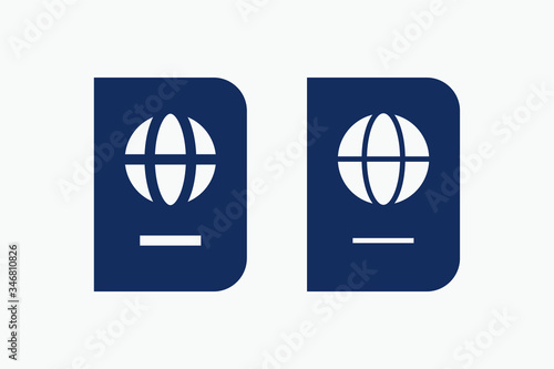 World passport with line vector minimalistic icon. Legal tourism pay vector symbol. Document cover icons set for web design. Travel concept flat icons for app design. Id emigration sign