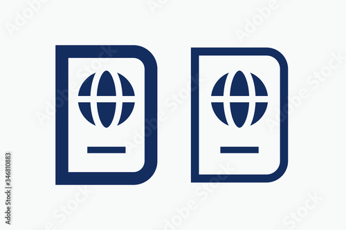 World passport with line vector minimalistic icon. Legal tourism pay vector symbol. Document cover icons set for web design. Travel concept flat icons for app design. Id emigration sign