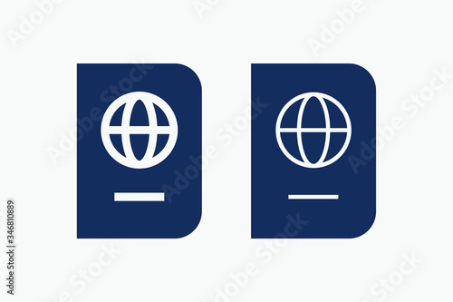 World passport with line vector minimalistic icon. Legal tourism pay vector symbol. Document cover icons set for web design. Travel concept flat icons for app design. Id emigration sign