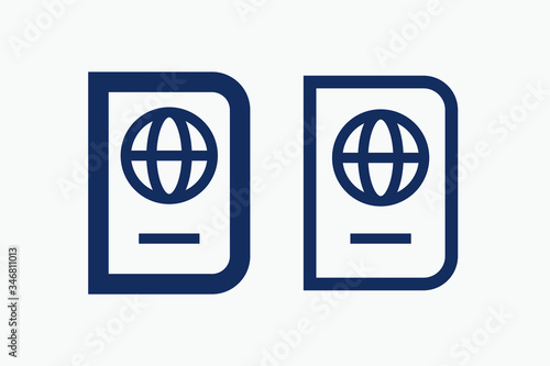 World passport with line vector minimalistic icon. Legal tourism pay vector symbol. Document cover icons set for web design. Travel concept flat icons for app design. Id emigration sign