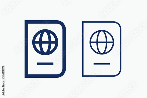 World passport with line vector minimalistic icon. Legal tourism pay vector symbol. Document cover icons set for web design. Travel concept flat icons for app design. Id emigration sign