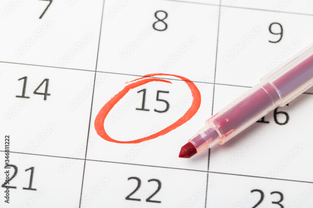 2020 calendar page with red marker. important date marked 2020 calendar page with red marker. important date marked