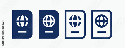 World passport with line vector minimalistic icon. Legal tourism pay vector symbol. Document cover icons set for web design. Travel concept flat icons for app design. Id emigration sign
