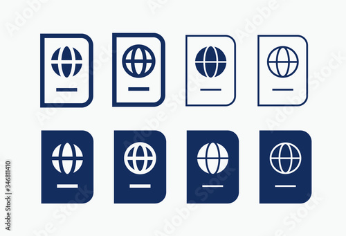 World passport with line vector minimalistic icon. Legal tourism pay vector symbol. Document cover icons set for web design. Travel concept flat icons for app design. Id emigration sign