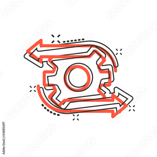 Workflow icon in comic style. Gear effective cartoon vector illustration on white isolated background. Process organization splash effect business concept.