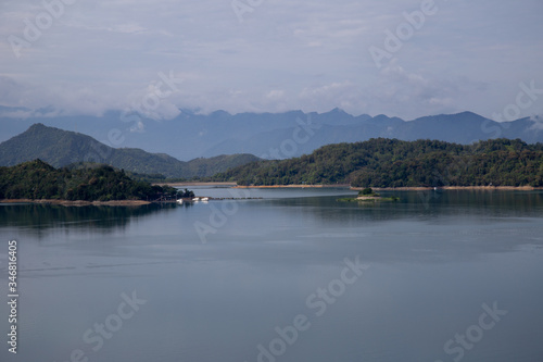 Beautiful Sun moon lake with mountain view and reflection of mountain on the water. Taiwan