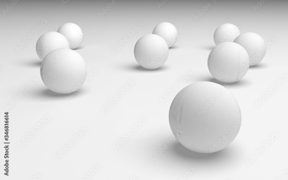 White abstract background. Set of white balls isolated on white backdrop. 3D illustration White abstract background. Set of white balls isolated on white backdrop. 3D illustration