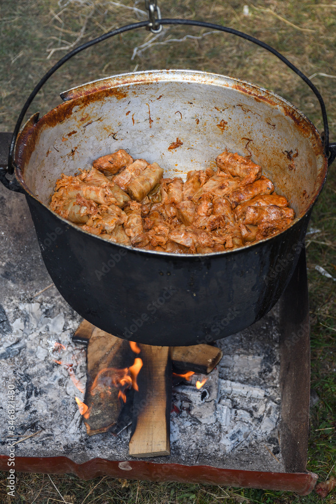 Romanian typical food named sarmale. Cabbage rolls with meat, rice and vegetables.