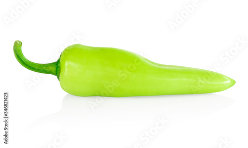 Green chilli pepper on white background, raw food ingredient concept