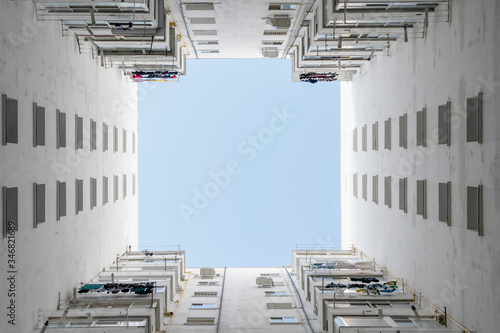 bottom view of inner courtyard with sky