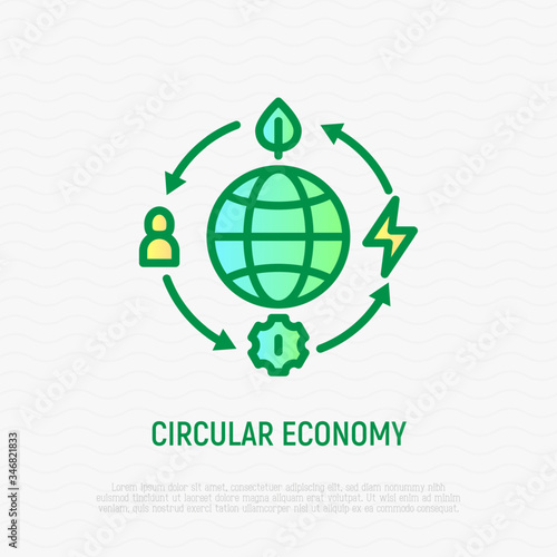 Circular economy thin line icon. Reusing and recycling of resourses. Green economy. Vector illustration. photo