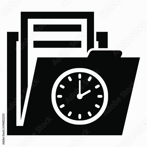 Folder and clock icon. Illustration of temporary files. Folder with temporarily available documents. Vector icon.