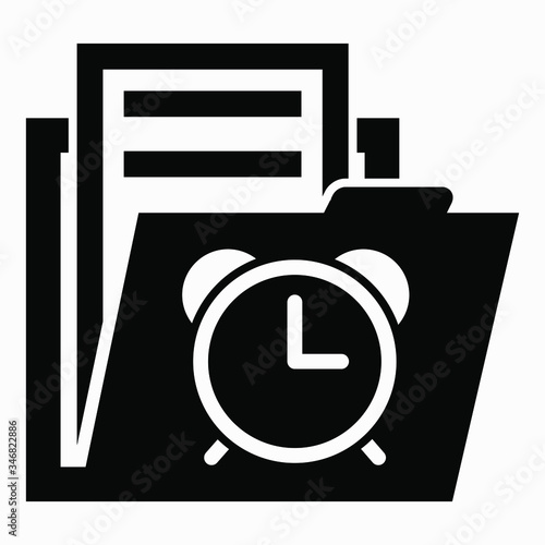 Folder and clock icon. Illustration of temporary files. Folder with temporarily available documents. Vector icon.