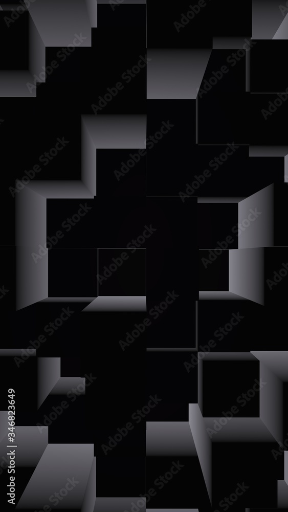 Abstract dark elegant cube geometric background. Chaotically advanced rectangular bars. 3D Rendering, 3D illustration Abstract dark elegant cube geometric background. Chaotically advanced rectangular bars. 3D Rendering, 3D illustration