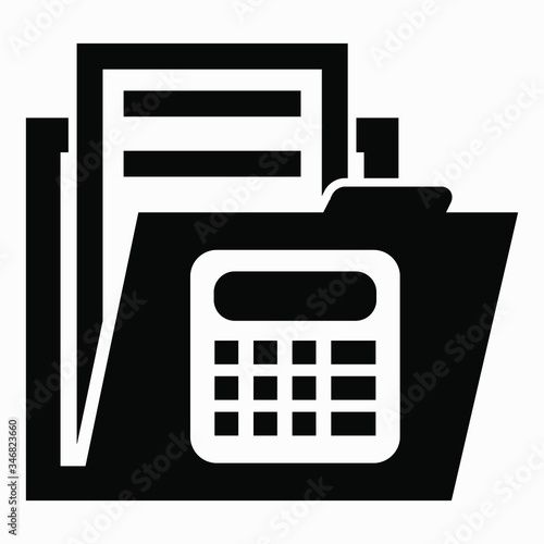 Folder and calculator icon. Accounting icon. Company accounts. Documents for the calculation of the product. Vector icon