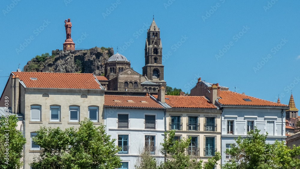 Notre-Dame de France Statue and Cathedral, Puy-en-Velay, Haute-Loire, France