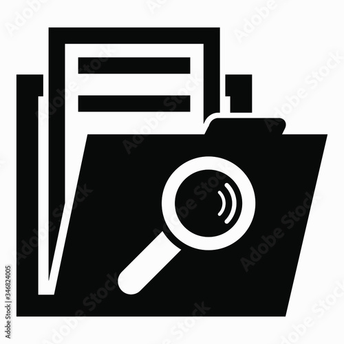 Folder and search icon. Illustration of the search for documents, files. Search the database. Vector icon.