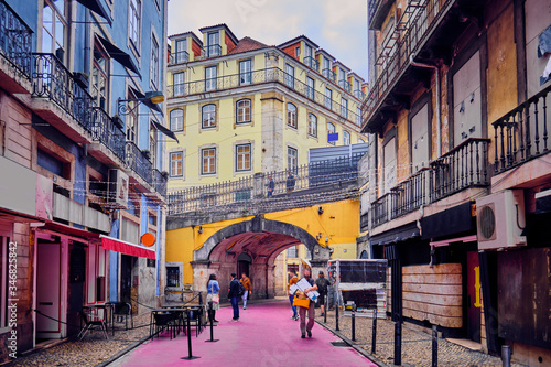 Pink street in Lisbon, Portugal.