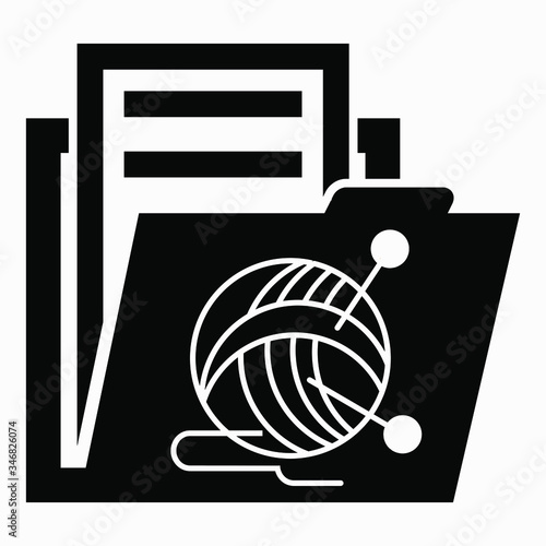 Folder and skein of wool icon. Accounting for wool, thread. Bookkeeping store. Accounts and invoices of the enterprise. Vector icon.
