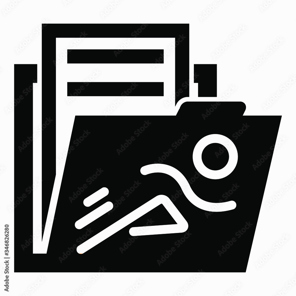 Folder and running man icon. Illustration of current documents. Taking into account sports achievements. Vector icon. Folder and running man icon. Illustration of current documents. Taking into account sports achievements. Vector icon.