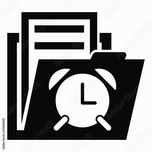 Folder and clock icon. Illustration of temporary files. Folder with temporarily available documents. Vector icon.