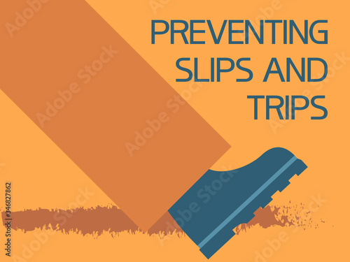 Preventing slips and trips.
Industrial injuries, graphic poster with textual information.