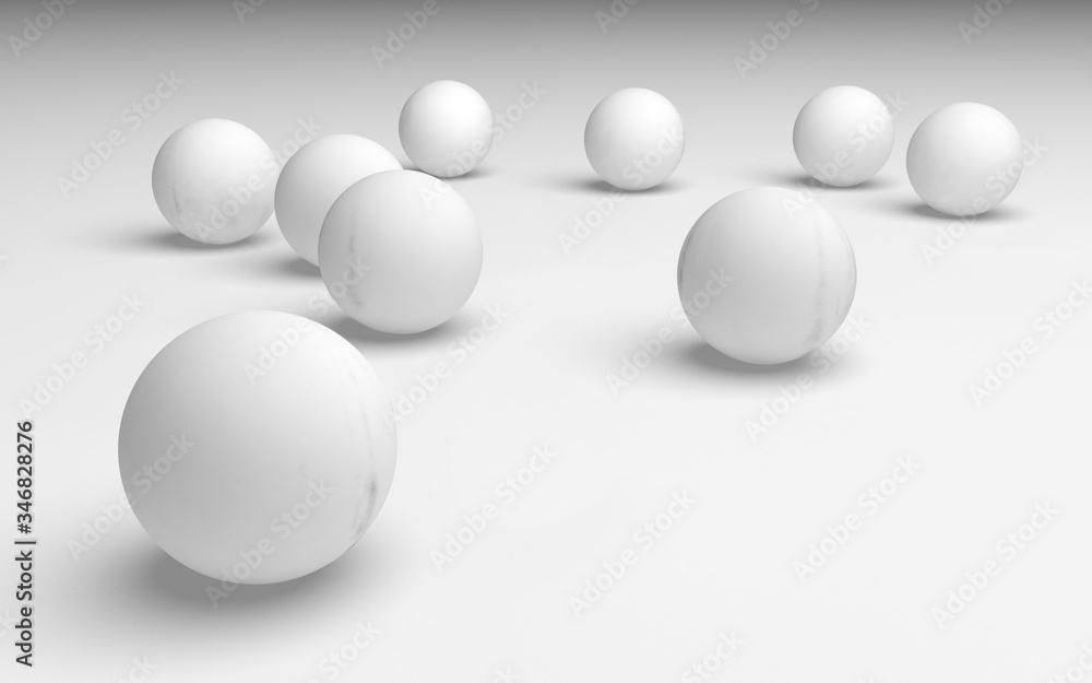 White abstract background. Set of white balls isolated on white backdrop. 3D illustration White abstract background. Set of white balls isolated on white backdrop. 3D illustration