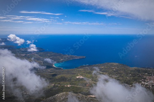 Cloudy foggy mountains landscape view of Exo Mani near Areopoli, Peleponnes, Greece photo