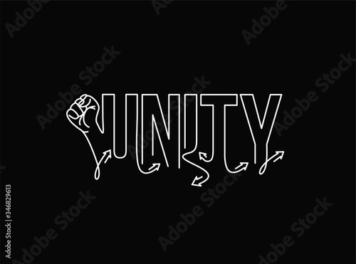 Hand with Unity Calligraphic line art Text shopping poster vector illustration Design.