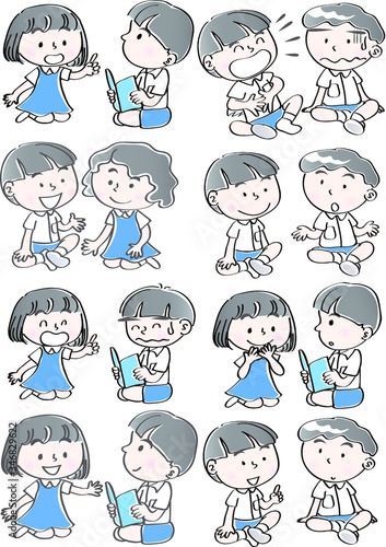 school kids with speech bubble set
