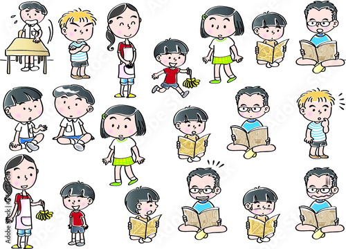 school kids with speech bubble set