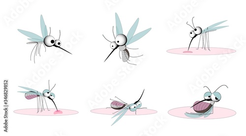 Insect mosquito and pest illustration for repellent oil, spray and patches ads, poster. Flying mosquitoes flock to an aerial isolated promo. Viruses and diseases that spread the concept of medical car