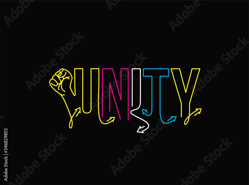 Hand with Unity Calligraphic line art Text shopping poster vector illustration Design.