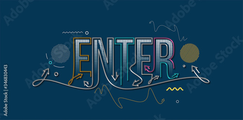 Enter Calligraphic line art Text shopping poster vector illustration Design.