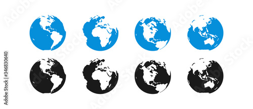 Earth icon set, world map illustration in flat style. Vector isolated