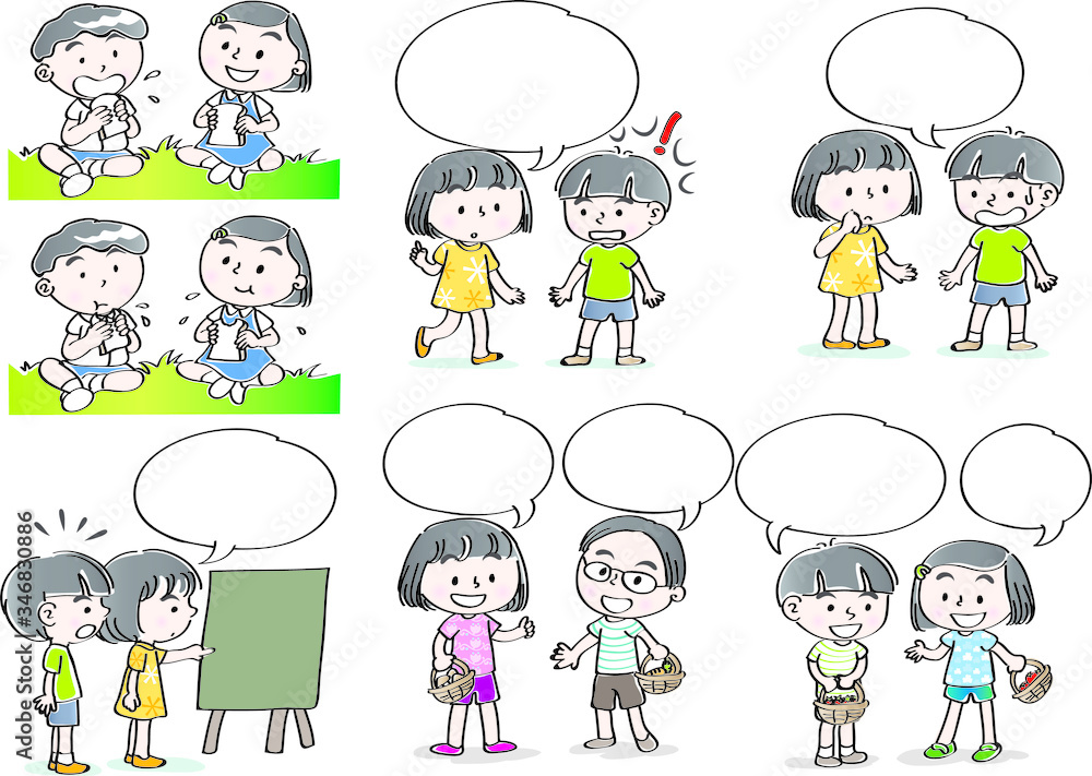 Naklejka premium school kids with speech bubble set
