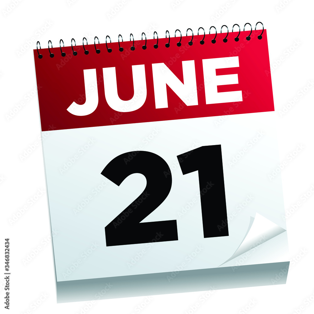 June 21 on a calendar page - illustrated. June 21 on a calendar page - illustrated.