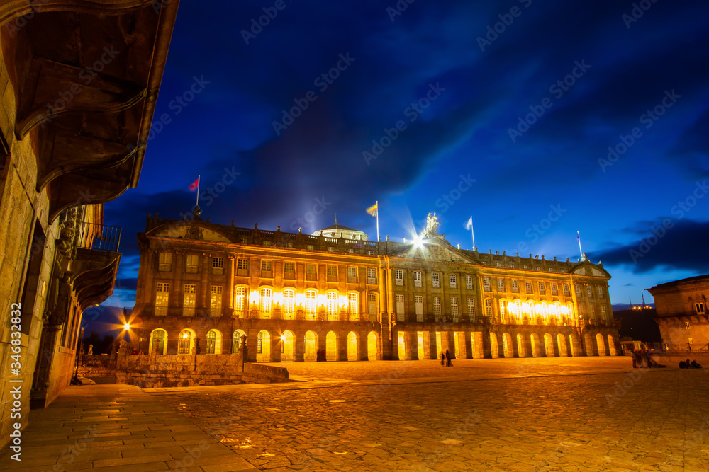 City hall of Santiago de Compostela at night